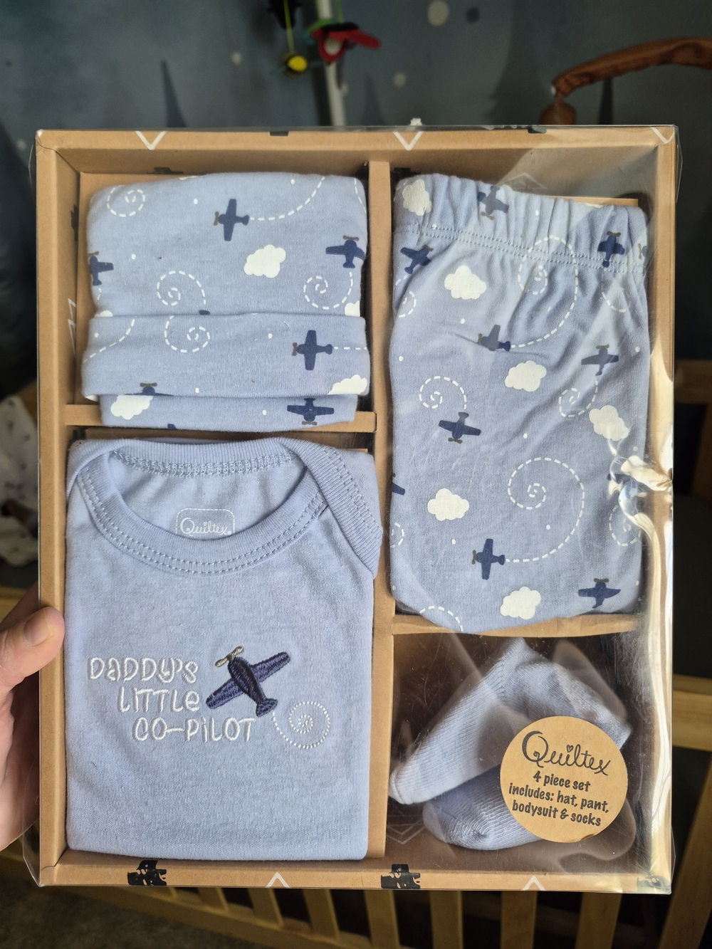 Quilttex Baby 4-Piece Co-Pilot Set - Light Blue Airplane